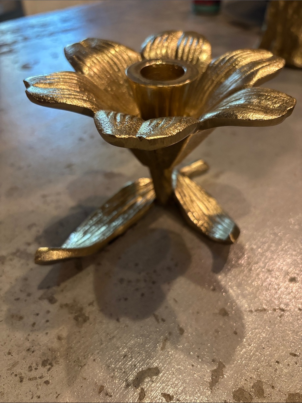 Gold Floral Metal Candle Holder - Decorative Home Accent